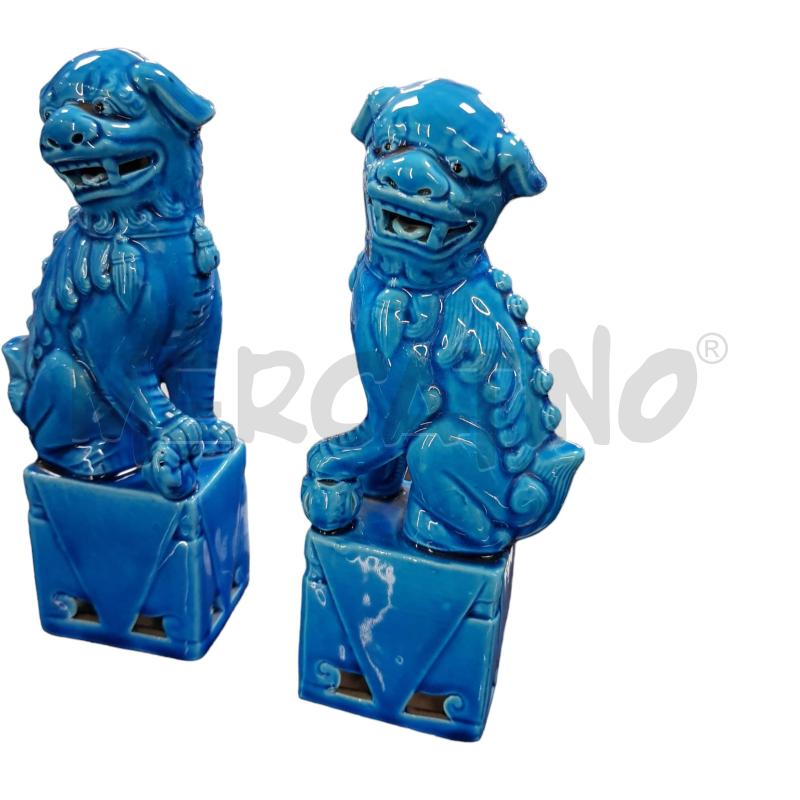 Coppia cani di fo blu smaltato altezza 20 cm