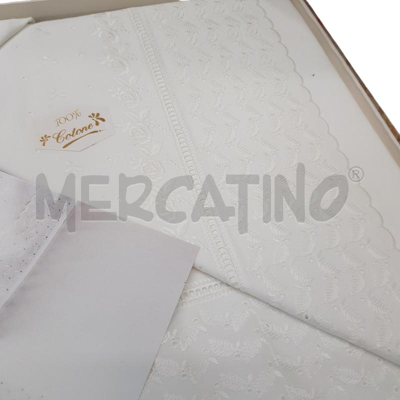 LENZUOLO MATRIMONIALE BIANCO RICAMO SVIZZERO PERLATO COTONE  | Mercatino dell'Usato Civitavecchia 4