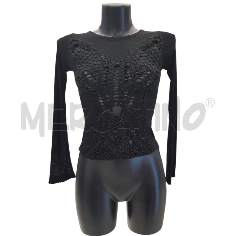 MAGLIA D GATTINONI SCOLLO V NERA PERLINE IN TONO | Mercatino dell'Usato Civitavecchia 1