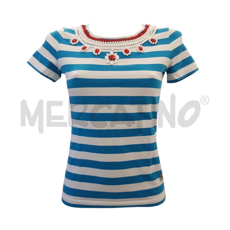 MAGLIA D MOSCHINO RIGHE B/CELESTE APPLICAZIONI COLLO  | Mercatino dell'Usato Civitavecchia 1