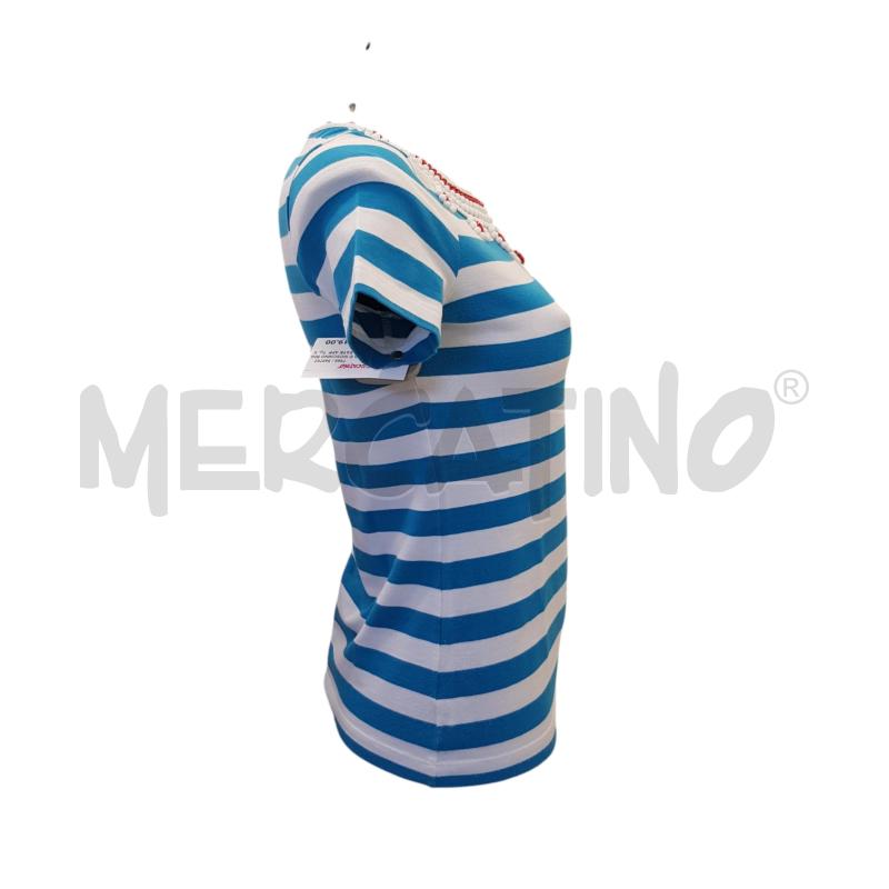 MAGLIA D MOSCHINO RIGHE B/CELESTE APPLICAZIONI COLLO  | Mercatino dell'Usato Civitavecchia 3