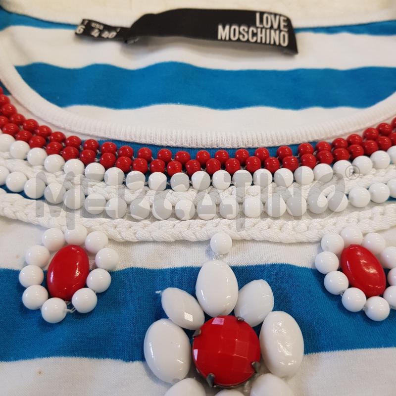 MAGLIA D MOSCHINO RIGHE B/CELESTE APPLICAZIONI COLLO  | Mercatino dell'Usato Civitavecchia 5