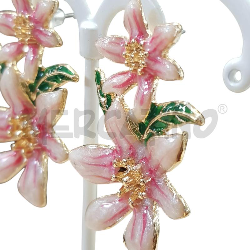 ORECCHINI SMALTATI FIORE ROSA STEEL  | Mercatino dell'Usato Civitavecchia 2