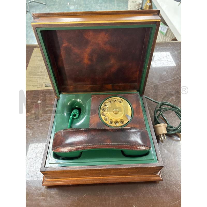 TELEFONO RADICA SCATOLA INTERNO BACHELITE VERDE E PELLE A DISCO | Mercatino dell'Usato Civitavecchia 1
