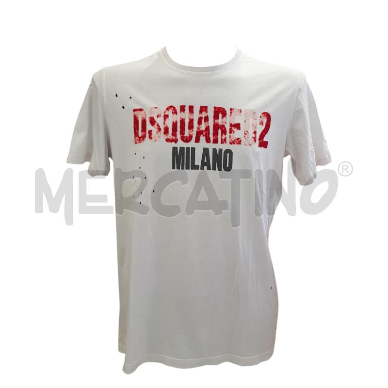 T SHIRT U DSQUARED2 MC BIA STAMPA FLOCK ROSSO | Mercatino dell'Usato Civitavecchia 1