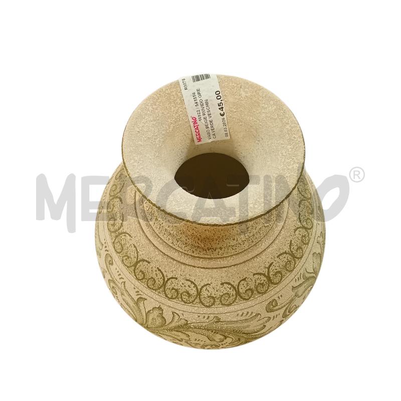 VASO BEIGE RUVIDO GRECA VERDE VESCHINI | Mercatino dell'Usato Civitavecchia 2