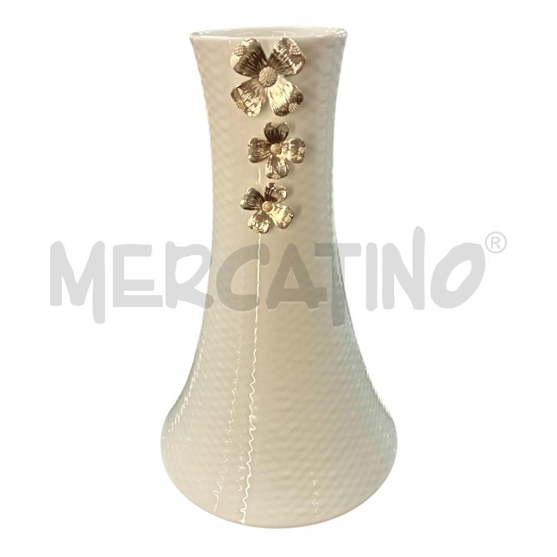VASO STILARTE BIANCO CON FIORELLINI ARGENTATI H37 DIAM.23 CM | Mercatino dell'Usato Civitavecchia 1
