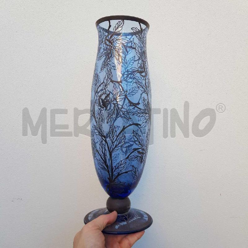 VASO VETRO BLU DECORO GALVANICO 40CM | Mercatino dell'Usato Civitavecchia 1