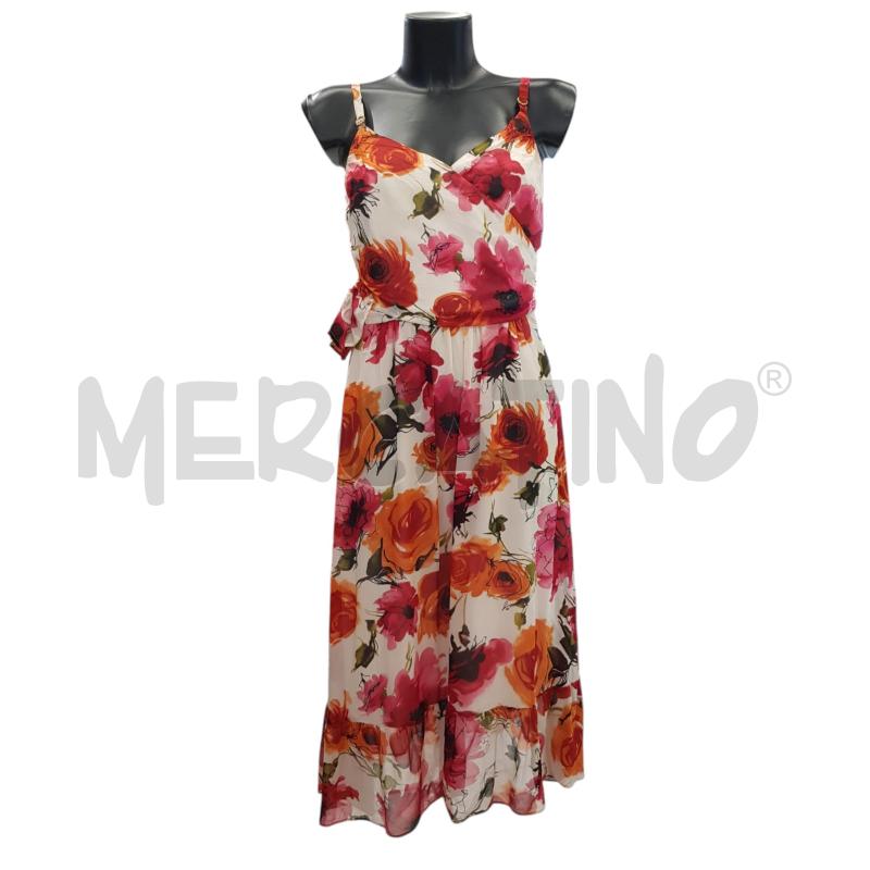 VESTITO D MARELLA + COPRISPALLA PANNA FIORATO ROSSO ARANCIO | Mercatino dell'Usato Civitavecchia 1