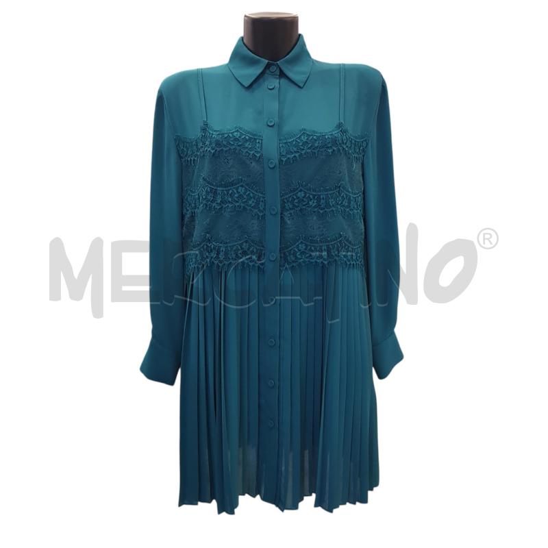 VESTITO D TWINSET VERDE PETROLIO PLISSE' DETT PIZZO | Mercatino dell'Usato Civitavecchia 1