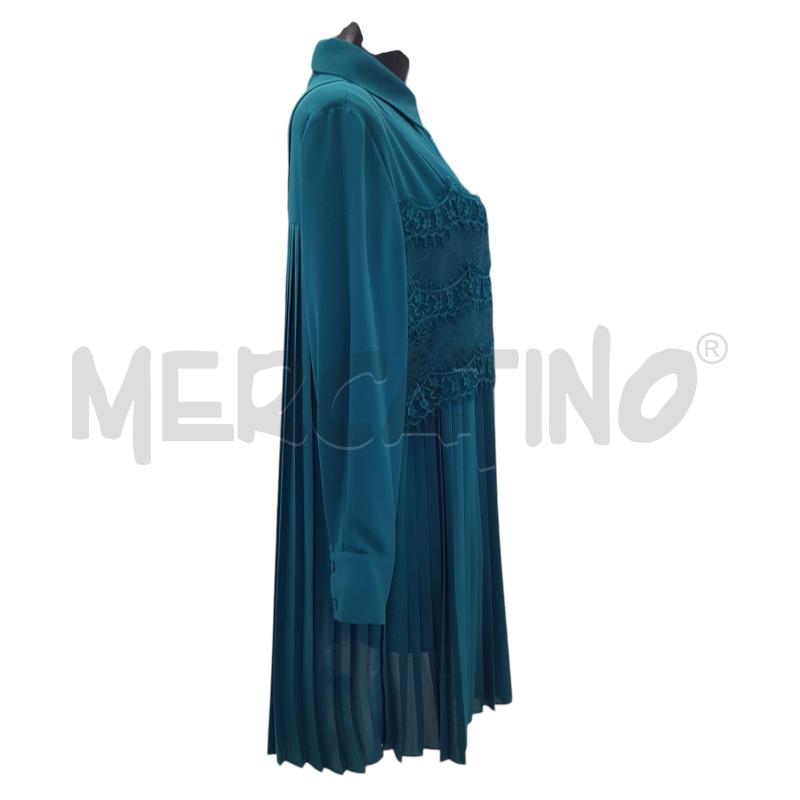 VESTITO D TWINSET VERDE PETROLIO PLISSE' DETT PIZZO | Mercatino dell'Usato Civitavecchia 2