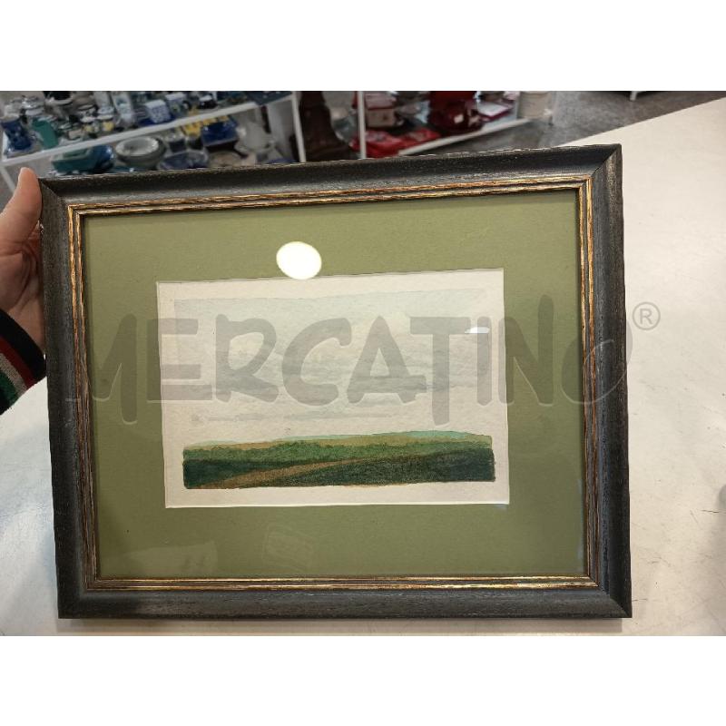 ACQUERELLO PAESAGGIO PRATO VERDE C GRIGIA 38X30 | Mercatino dell'Usato Roma rebibbia 1
