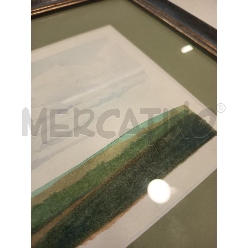 ACQUERELLO PAESAGGIO PRATO VERDE C GRIGIA 38X30 | Mercatino dell'Usato Roma rebibbia 2