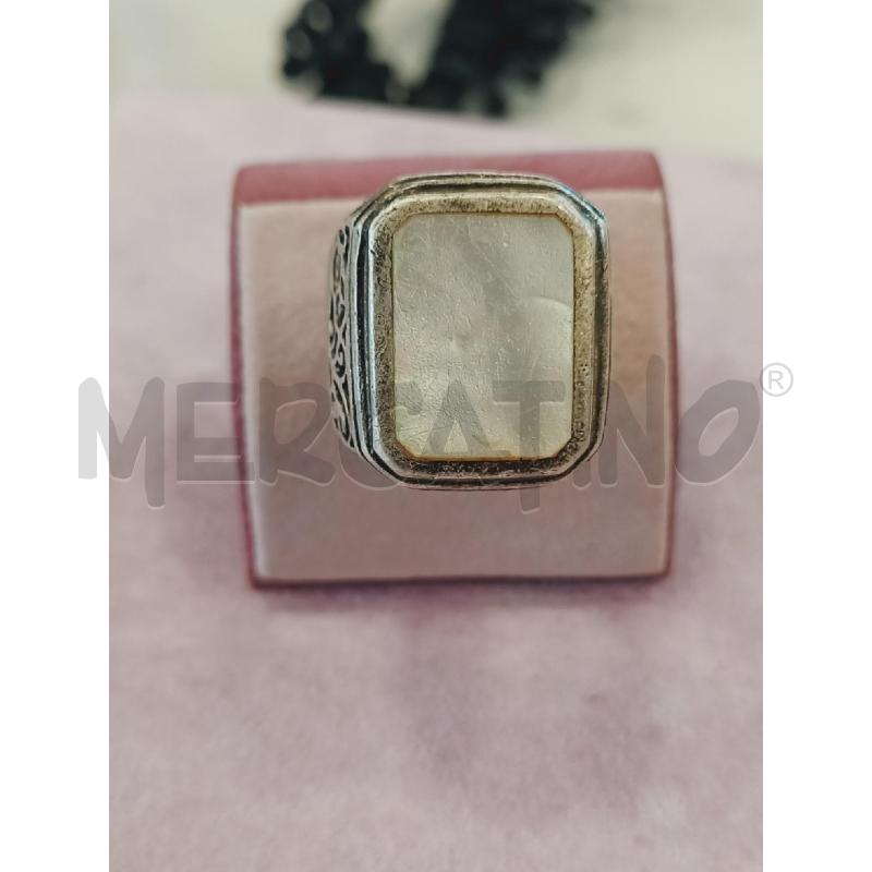 ANELLO ARG TRAFORATO QUADRATO CENTRALE PIETRA BIANCA | Mercatino dell'Usato Roma rebibbia 1