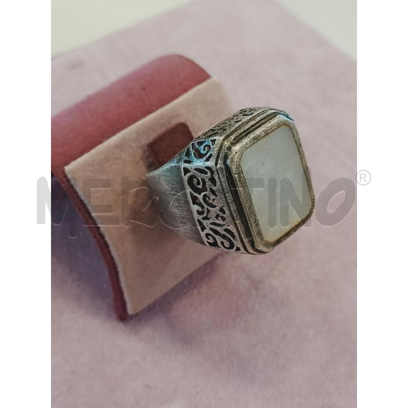 ANELLO ARG TRAFORATO QUADRATO CENTRALE PIETRA BIANCA | Mercatino dell'Usato Roma rebibbia 2