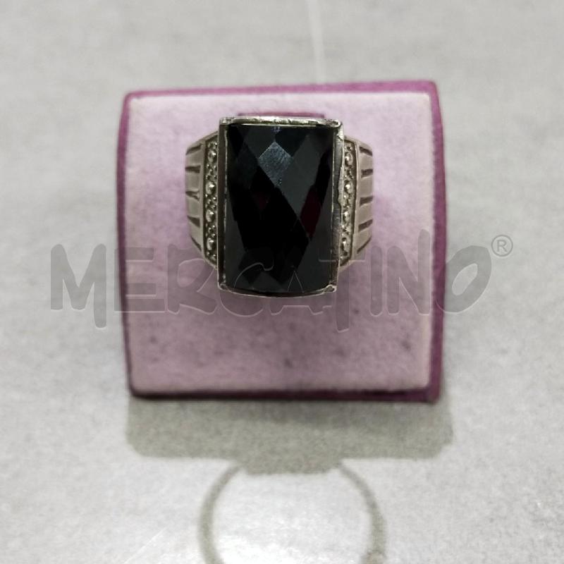 ANELLO DONNA ARG ONICE NERA RETTANGOLARE SFACCETTATA INCISIONI LATERALI | Mercatino dell'Usato Roma rebibbia 1