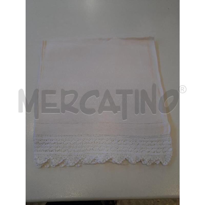 ASCIUGAMANO LINO RICAMATO BEIGE RICAMI BIANCHI | Mercatino dell'Usato Roma rebibbia 1
