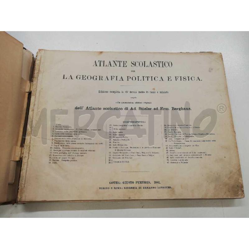ATLANTE SCOLASTICO PER LA GEOGRAFIA POLITICA E FISICA 1881 | Mercatino dell'Usato Roma rebibbia 2