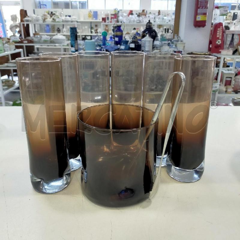 BICCHIERI VETRO MARRONE ARTIGIANALI 6PZ+PORTA GHIACCIO | Mercatino dell'Usato Roma rebibbia 1