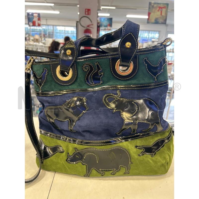 BORSA DONNA BRACCIALINI CAMOSCIO VERDE/BLU ANIMALE TRATTEGG | Mercatino dell'Usato Roma rebibbia 1