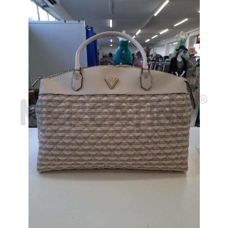BORSA DONNA GUESS STOFFA ECOPELLE BEIGE CHIARO SCURO CARTELLINATA | Mercatino dell'Usato Roma rebibbia 1