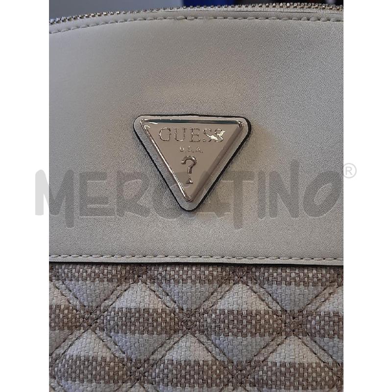 BORSA DONNA GUESS STOFFA ECOPELLE BEIGE CHIARO SCURO CARTELLINATA | Mercatino dell'Usato Roma rebibbia 2