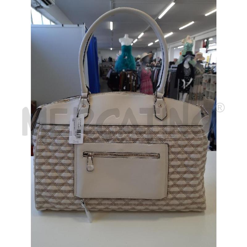BORSA DONNA GUESS STOFFA ECOPELLE BEIGE CHIARO SCURO CARTELLINATA | Mercatino dell'Usato Roma rebibbia 3