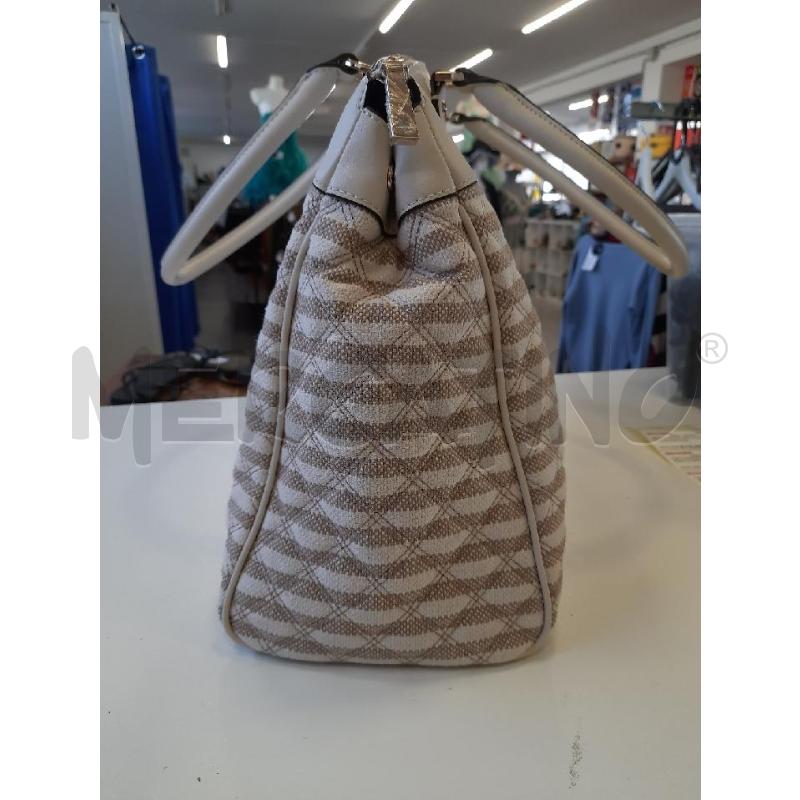 BORSA DONNA GUESS STOFFA ECOPELLE BEIGE CHIARO SCURO CARTELLINATA | Mercatino dell'Usato Roma rebibbia 4