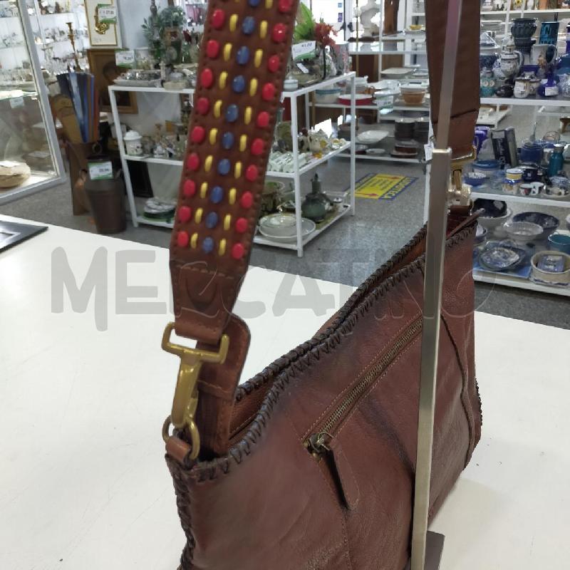 BORSA DONNA HIDESIGN MAASAI PELLE MARRONE PERLINE ROSSE BLU  | Mercatino dell'Usato Roma rebibbia 3