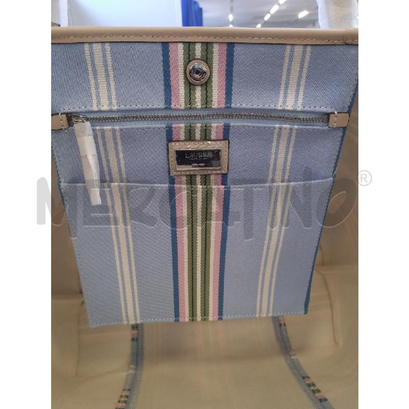 BORSA DONNA RALPH LAUREN CELESTE RIGHE BIANCHE ROSA VERDI  | Mercatino dell'Usato Roma rebibbia 3