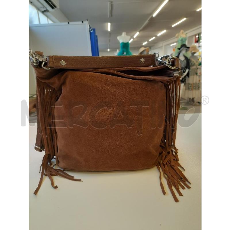 BORSA DONNA SCAMOSCIATA MARRONE SCURO FRANGE | Mercatino dell'Usato Roma rebibbia 1