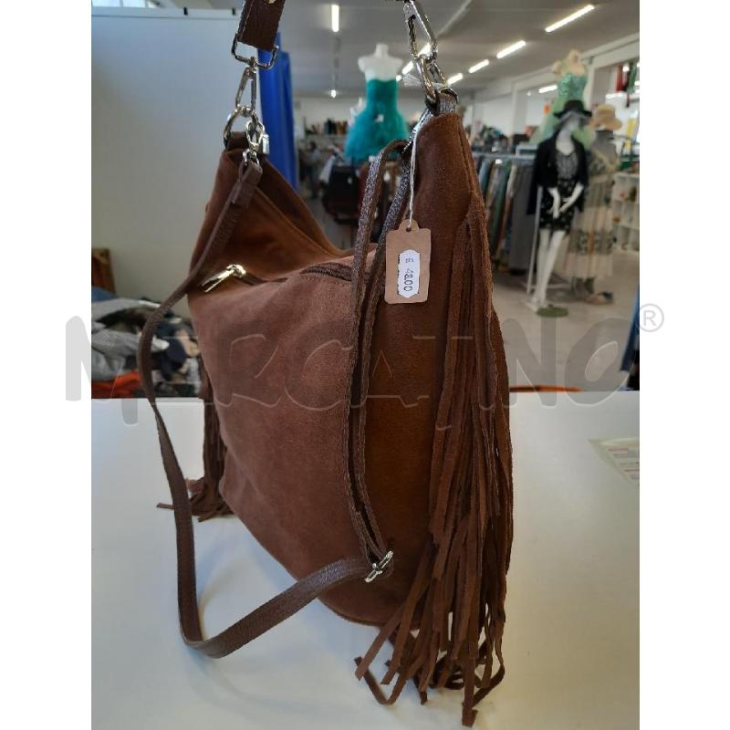 BORSA DONNA SCAMOSCIATA MARRONE SCURO FRANGE | Mercatino dell'Usato Roma rebibbia 3