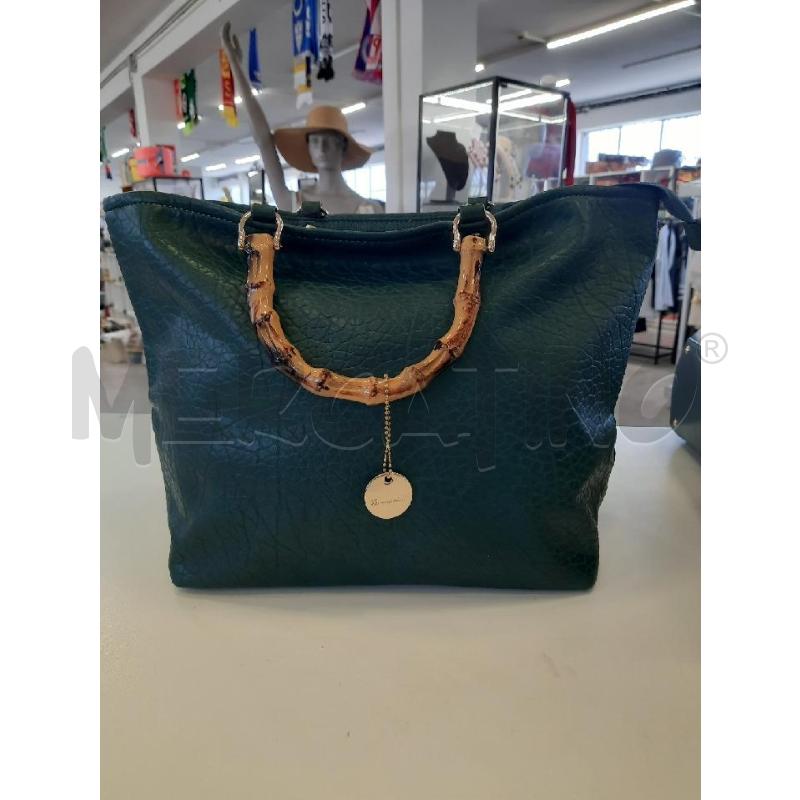 BORSA DONNA TOMMASINI COLOR PETROLIO MANICI FINTO LEGNO CARTELLINATA | Mercatino dell'Usato Roma rebibbia 1