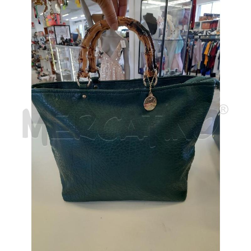 BORSA DONNA TOMMASINI COLOR PETROLIO MANICI FINTO LEGNO CARTELLINATA | Mercatino dell'Usato Roma rebibbia 3