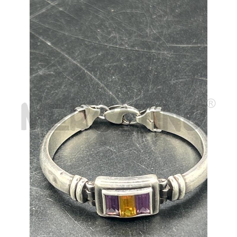 BRACCIALE ARG CENTRALE RETT  PIETRE VIOLA GIALLA | Mercatino dell'Usato Roma rebibbia 1