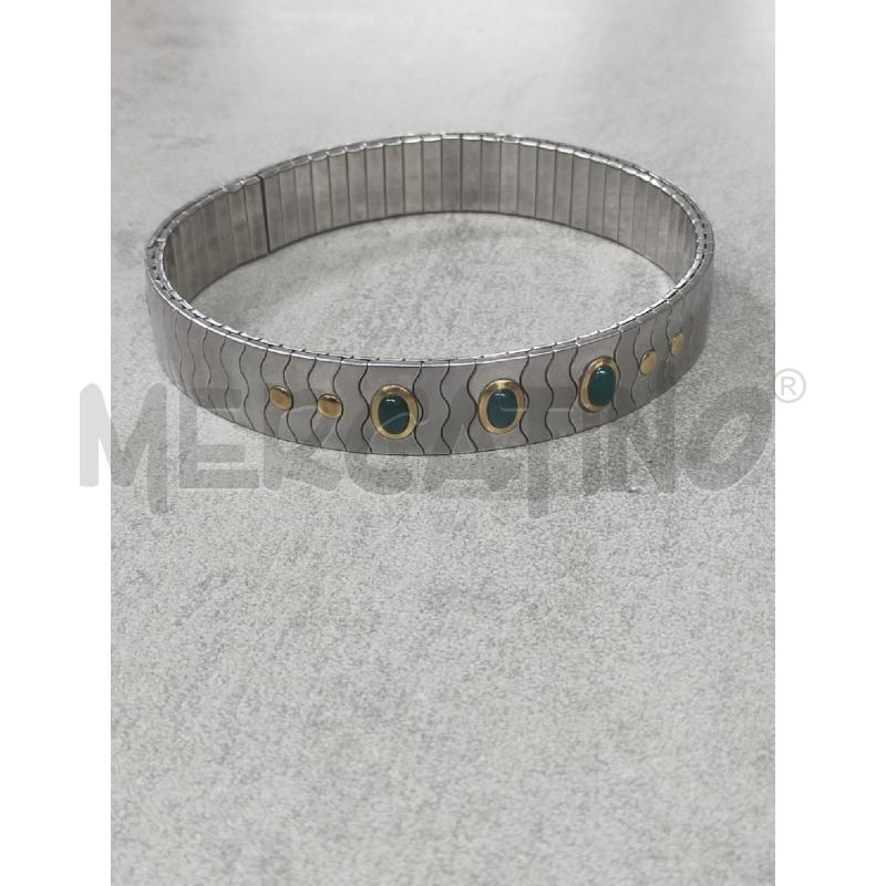 BRACCIALE ELASTICO CROMATO INSERTI DOR OVALI VERDI | Mercatino dell'Usato Roma rebibbia 2