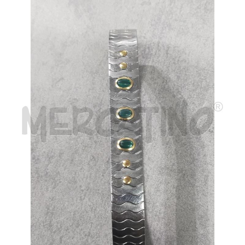 BRACCIALE ELASTICO CROMATO INSERTI DOR OVALI VERDI | Mercatino dell'Usato Roma rebibbia 3