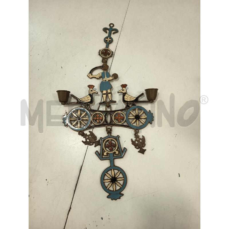 CANDELABRO GRECO BIZANTINOSMALTO BIANCO AZZURRO | Mercatino dell'Usato Roma rebibbia 1