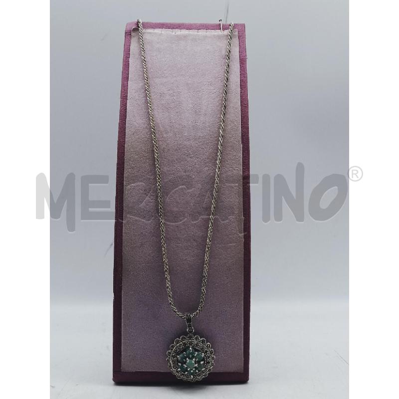 COLLANA ARG CIONDOLO FIORE PIETRE VERDI | Mercatino dell'Usato Roma rebibbia 1