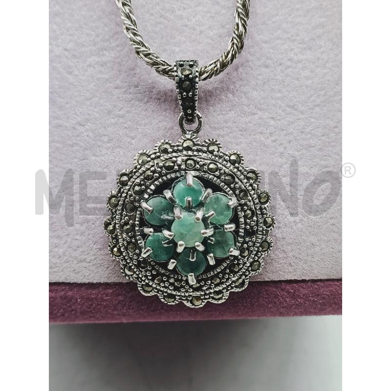COLLANA ARG CIONDOLO FIORE PIETRE VERDI | Mercatino dell'Usato Roma rebibbia 2
