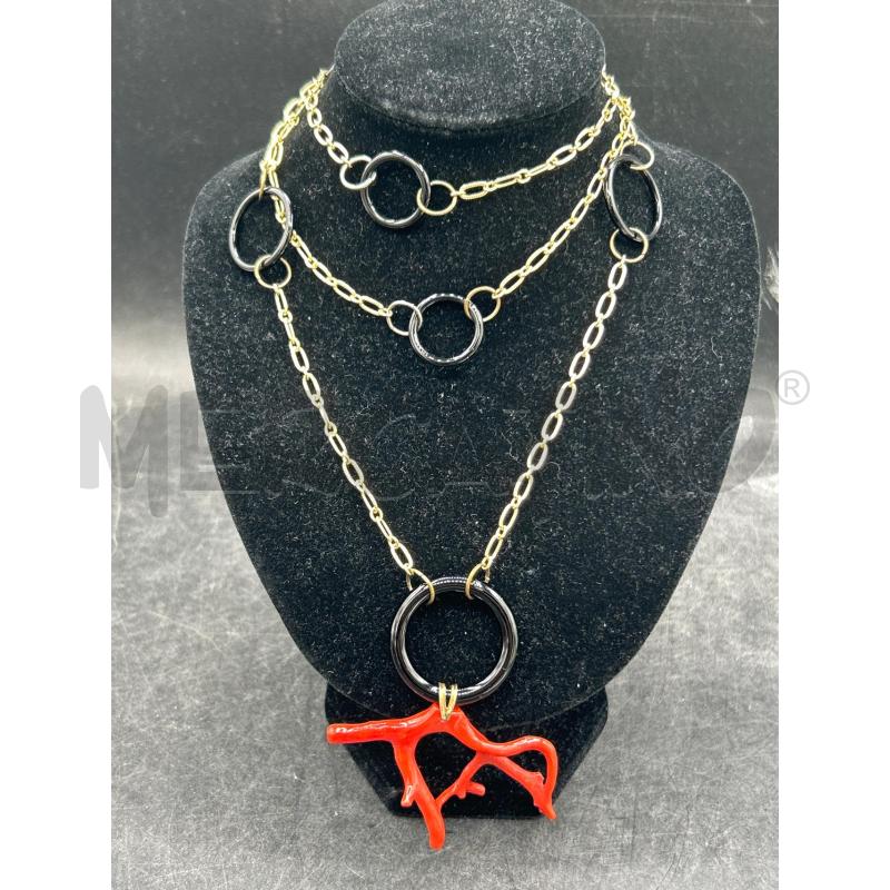 COLLANA CATENINA DORATA INSERTI ARGENTO RAMO CORALLO | Mercatino dell'Usato Roma rebibbia 1