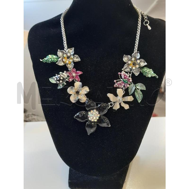 COLLANA CROMO PENDENTE FIORE STRASS FARFALLA  | Mercatino dell'Usato Roma rebibbia 1