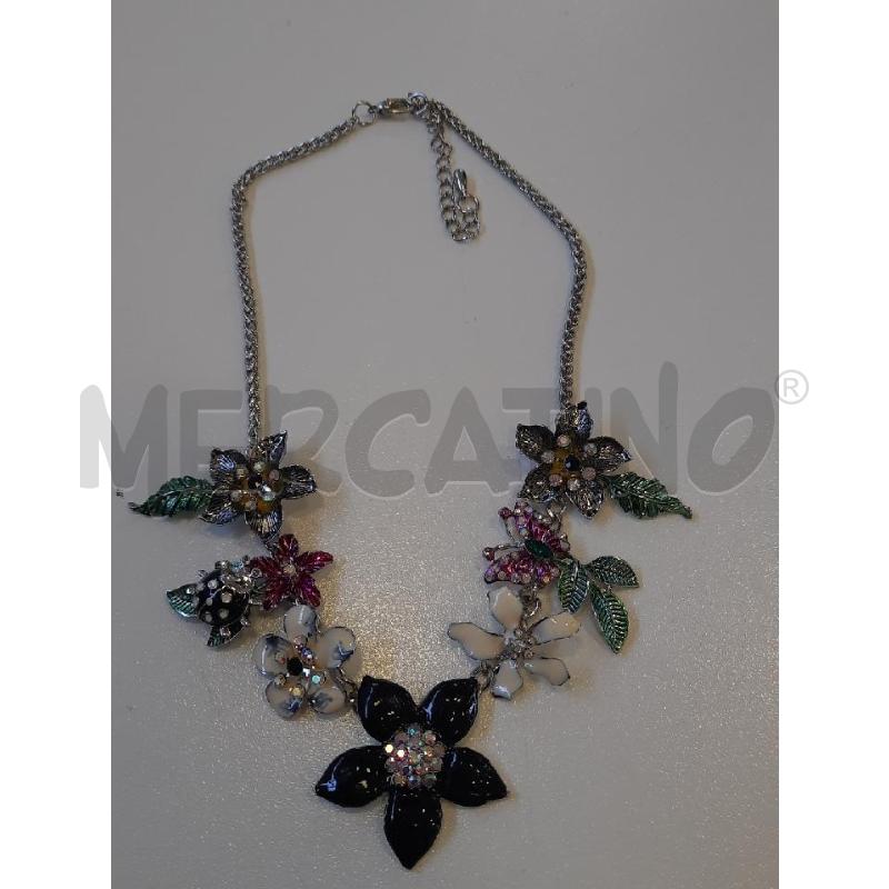 COLLANA CROMO PENDENTE FIORE STRASS FARFALLA  | Mercatino dell'Usato Roma rebibbia 2