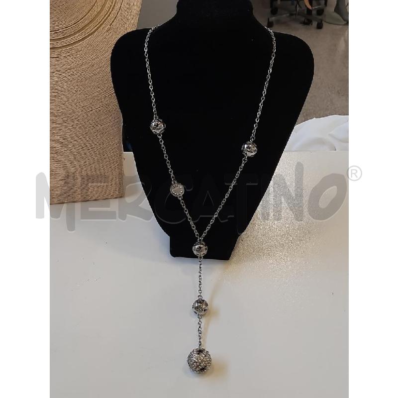 COLLANA CROMO SONAGLIO PENDENTE SFERE CROMO STRASS | Mercatino dell'Usato Roma rebibbia 1