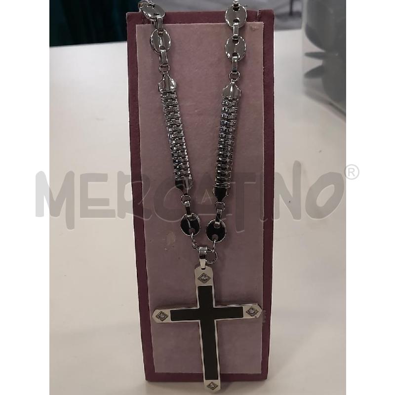 COLLANA CROMO UOMO PENDENTE CROCIFISSO  | Mercatino dell'Usato Roma rebibbia 1