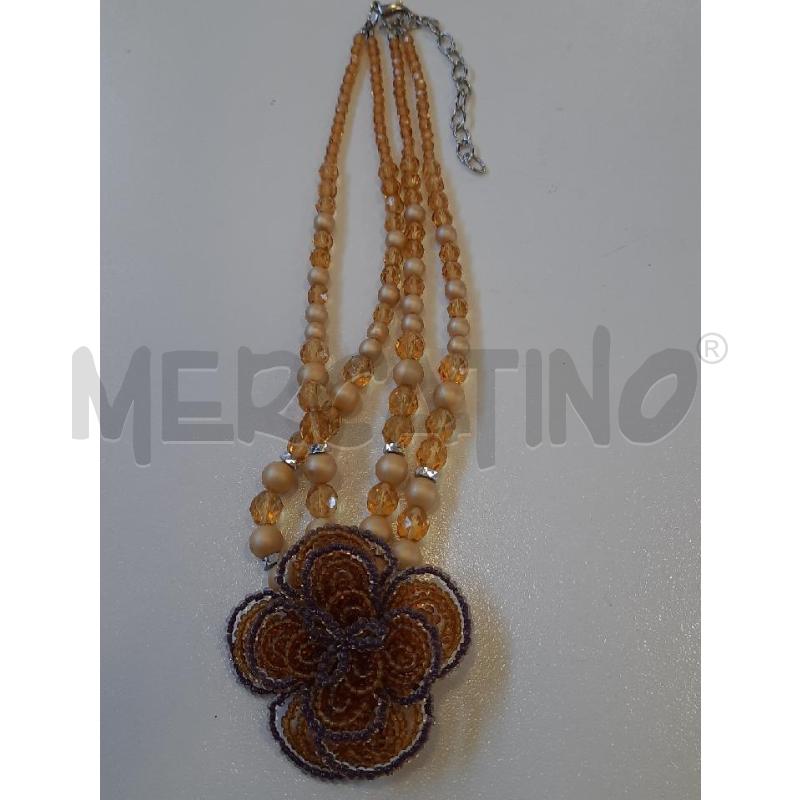 COLLANA DOPPIO FILO STRASS PERLINE GIALLE CENTRALE FIORE MICROPERLINE | Mercatino dell'Usato Roma rebibbia 2