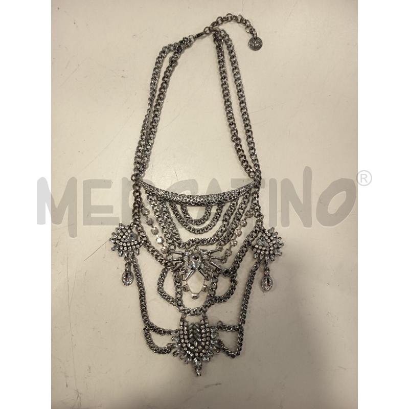 COLLANA FIORELLA RUBINO CATENE PIETRE EFFETTO MARTELLATA MULTI FILO  | Mercatino dell'Usato Roma rebibbia 1