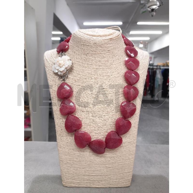 COLLANA GIADA RUBELLITE SFACCETTATA FORMA CUORE CHIUSURA FIORE T MADRE PERLA  | Mercatino dell'Usato Roma rebibbia 1