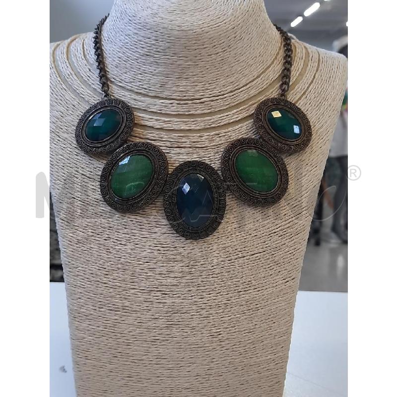 COLLANA GIROCOLLO CERCHI CROMO PIETRA VERDE | Mercatino dell'Usato Roma rebibbia 1