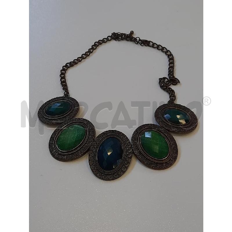 COLLANA GIROCOLLO CERCHI CROMO PIETRA VERDE | Mercatino dell'Usato Roma rebibbia 2